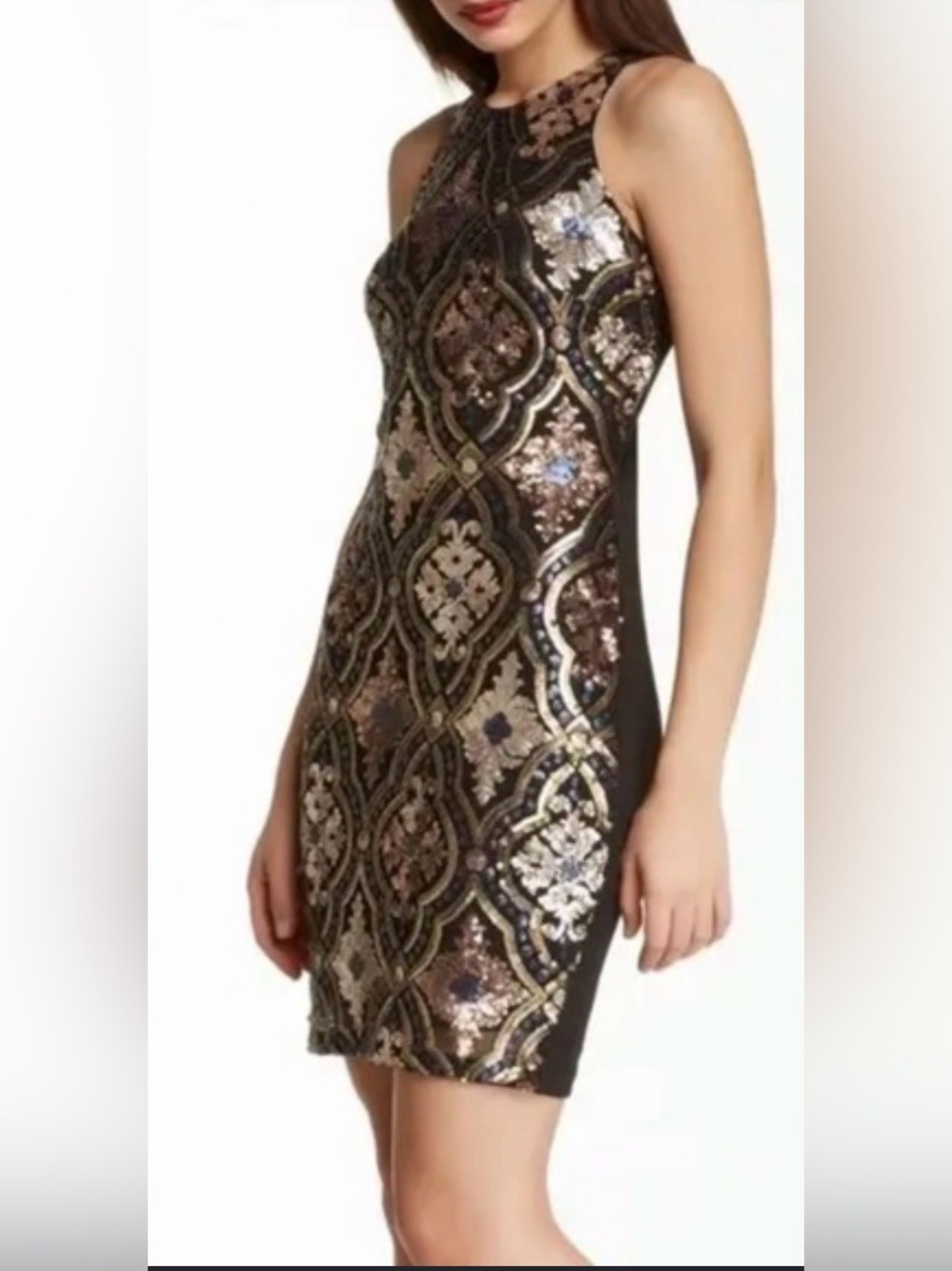Alexia Admor Black Dress with Gold & Bronze Sequins Sz S